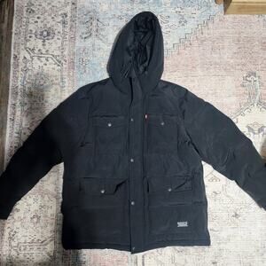 Levi's Strauss Full-Zip Snap Quilted Hooded Parka Coat Black Mens Sz X-Large N